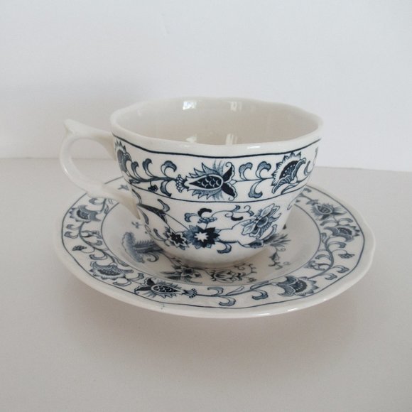 Nikko Tableware Japan White Blue Cup and Saucer Japan Ming Tree Pattern Set 8pcs - Picture 7 of 13